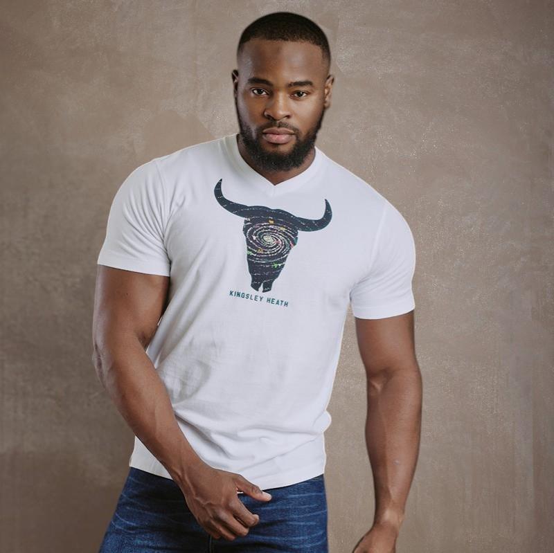 Kingsley Galaxy Skull V-Neck Tee - Pelican