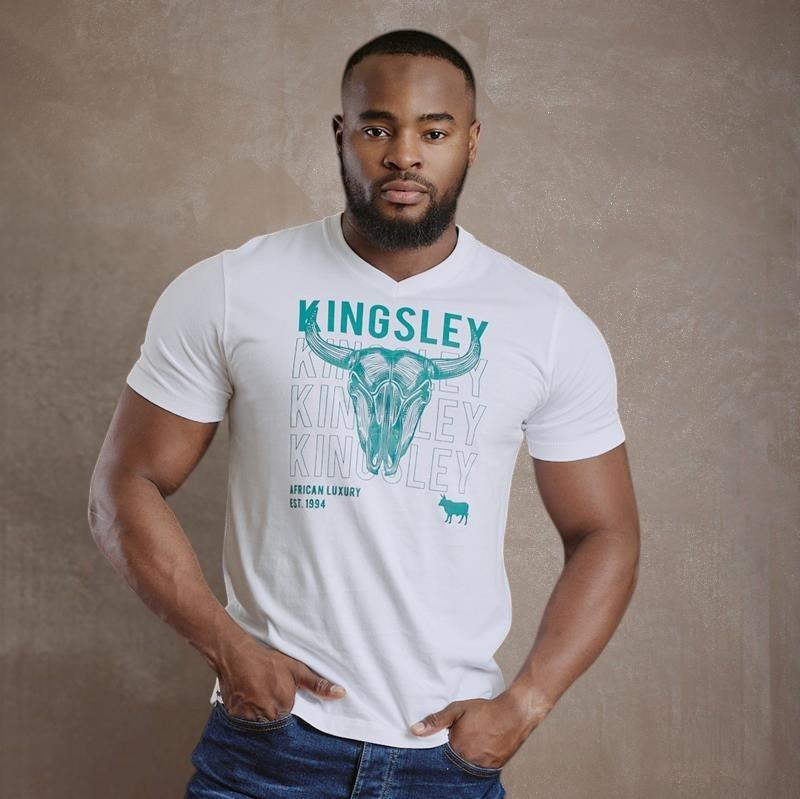 Kingsley Stacked Skull - Wave Ref V-Neck Tee  - Pelican