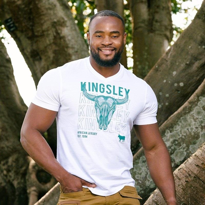 Kingsley Stacked Skull - Wave Ref V-Neck Tee  - Pelican