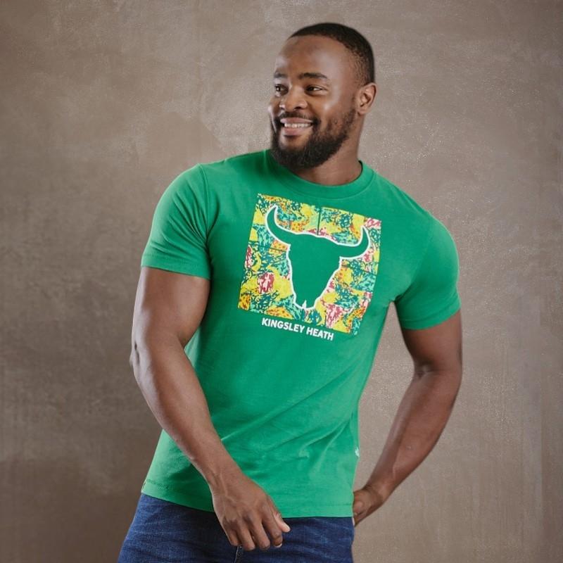 Kingsley Outline Floral Skull Crew Tee - Forest