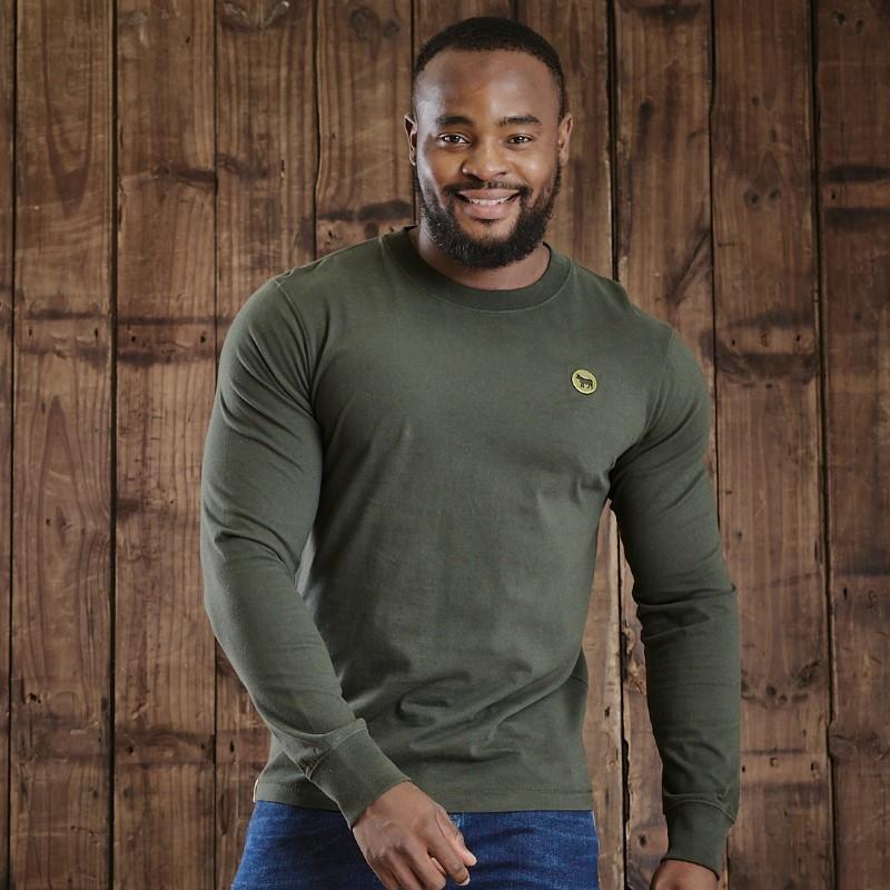 Kingsley Positive Nguni Metal Badge Crew Tee - Fatigue