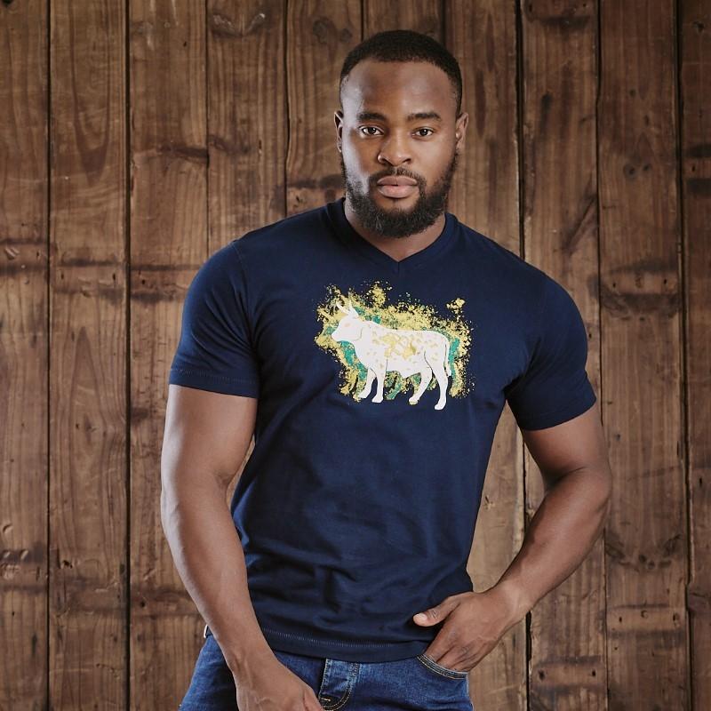 Paint Splosh Nguni V-Neck Tee - Midnight