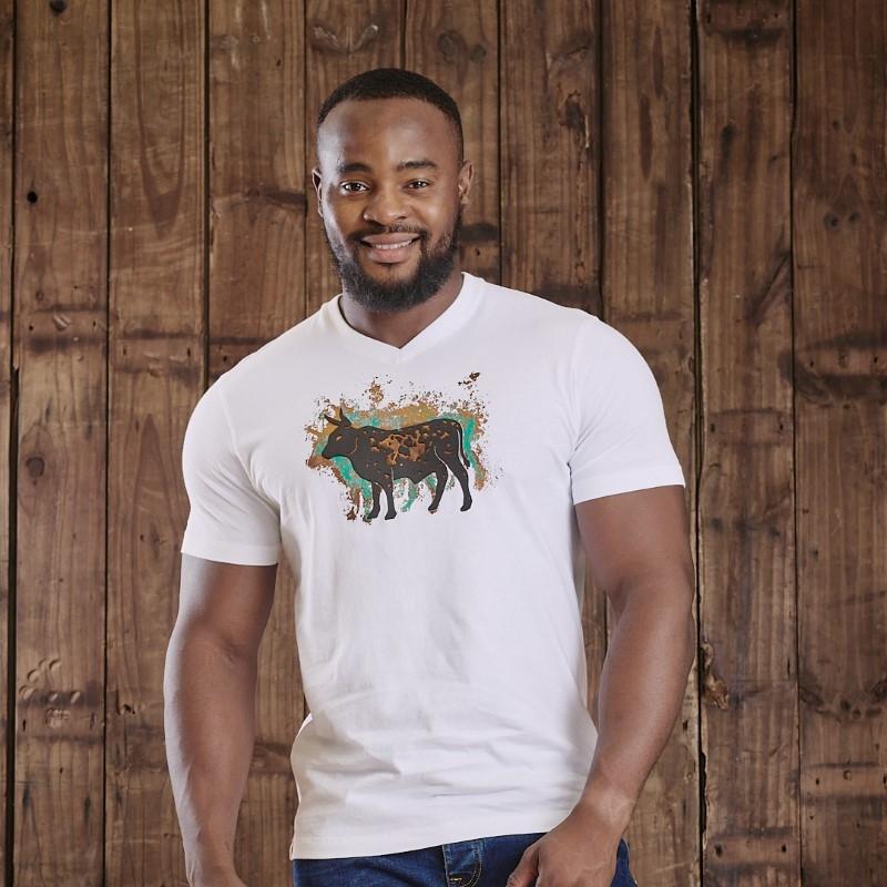 Paint Splosh Nguni V-Neck Tee - Pelican