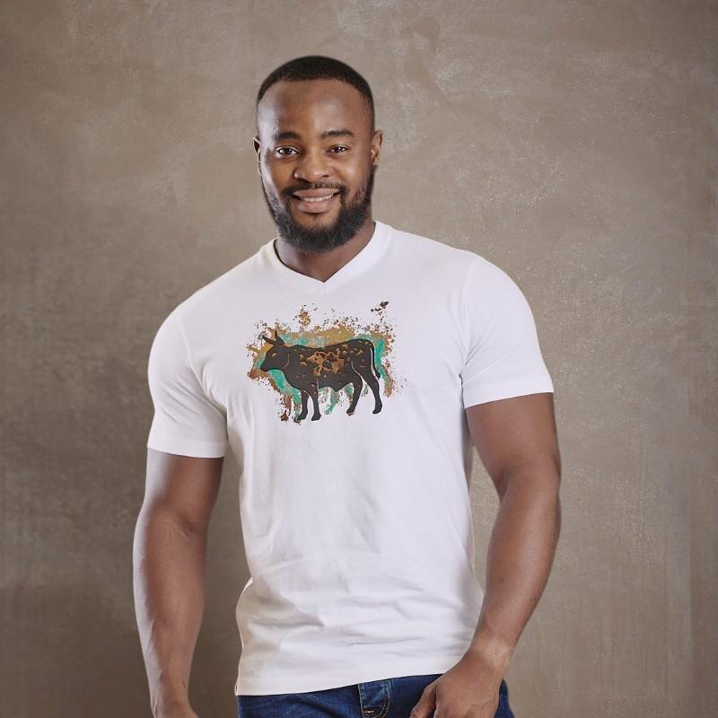 Paint Splosh Nguni V-Neck Tee - Pelican