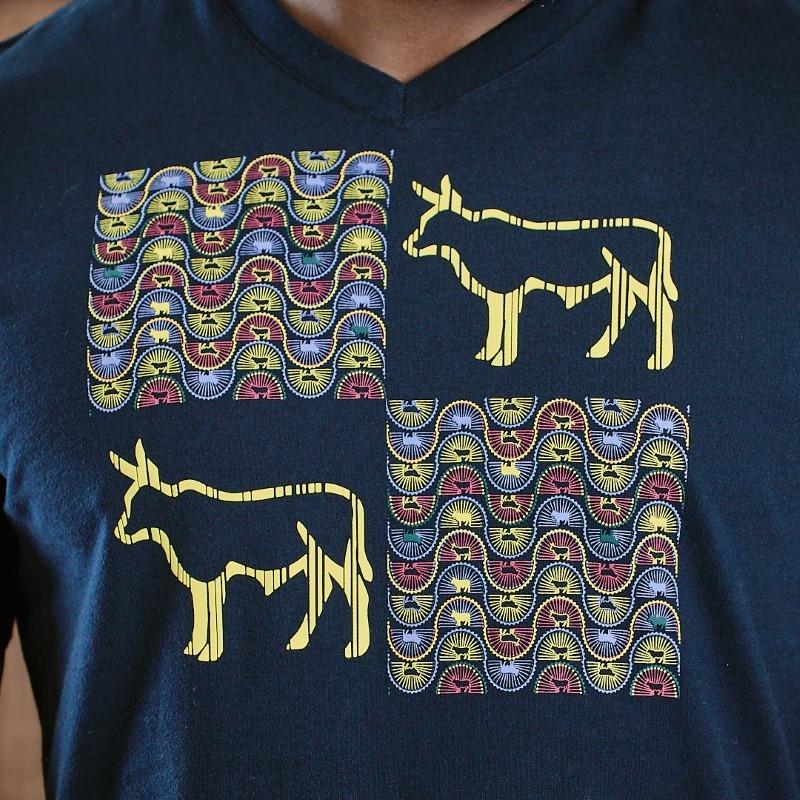 4 Block Nguni V-Neck Tee - Midnight