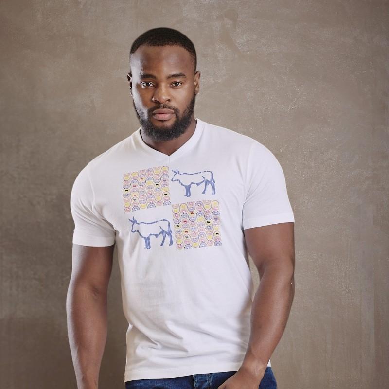 4 Block Nguni V-Neck Tee - Pelican