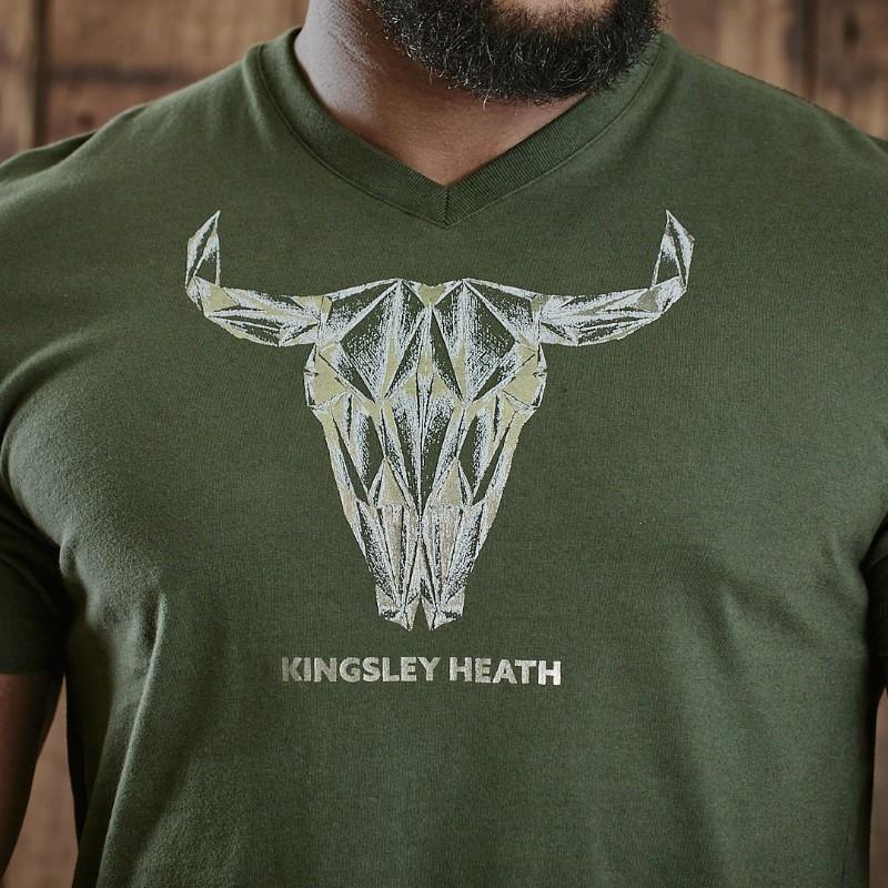 Unfolded Origami Skull V-Neck Tee - Fatigue