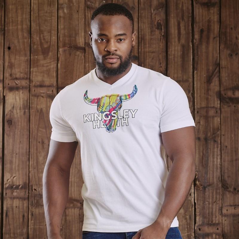 Kingsley In and Out Skull V-Neck Tee - Pelican