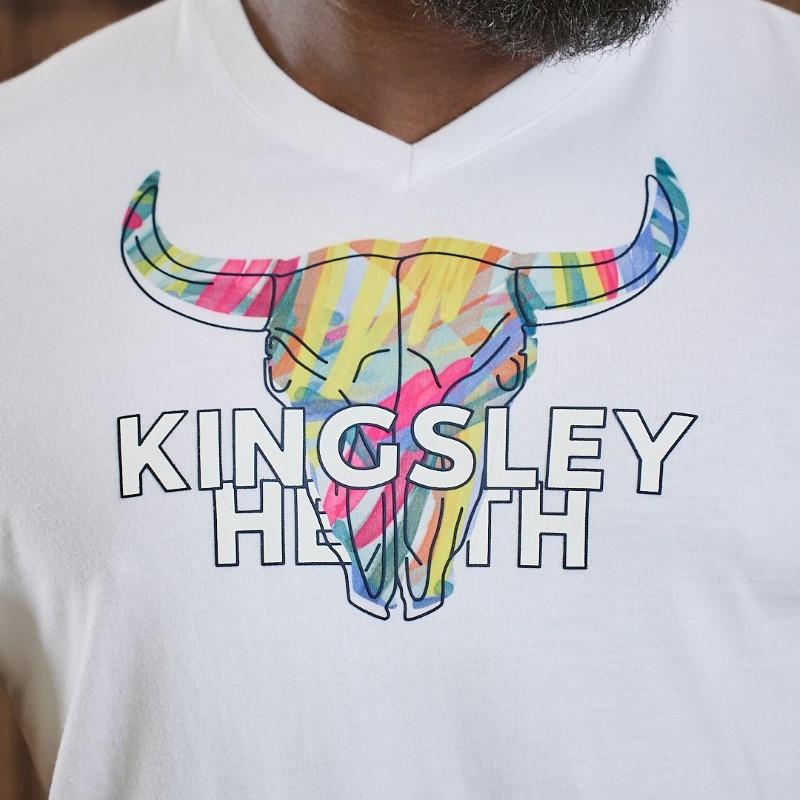 Kingsley In and Out Skull V-Neck Tee - Pelican