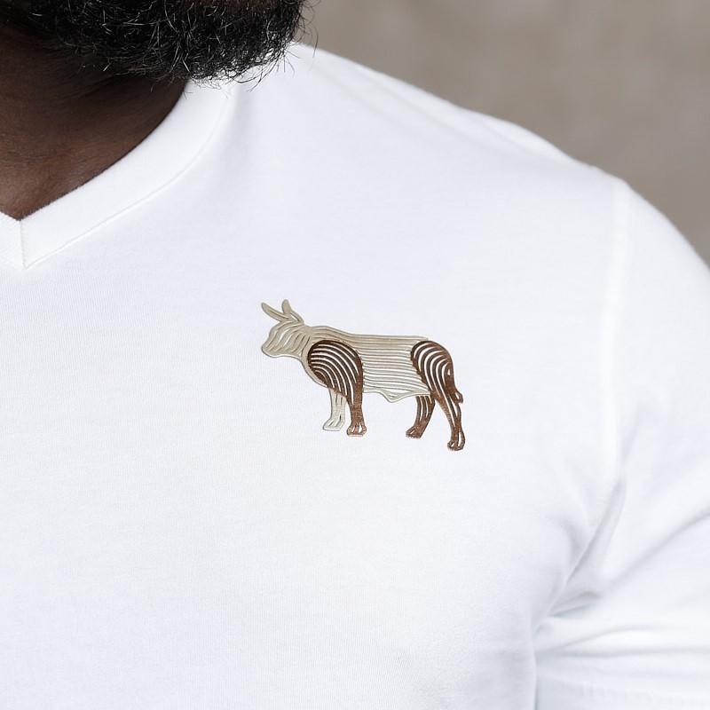 Line Art Foil Nguni V-Neck Tee - Pelican