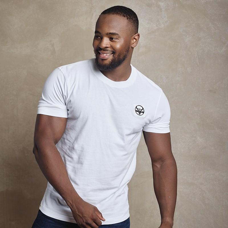 Round Skull Metal Trim Crew Tee - Pelican