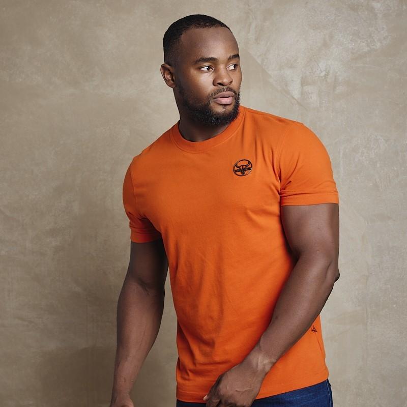 Round Skull Metal Trim Crew Tee - Camel