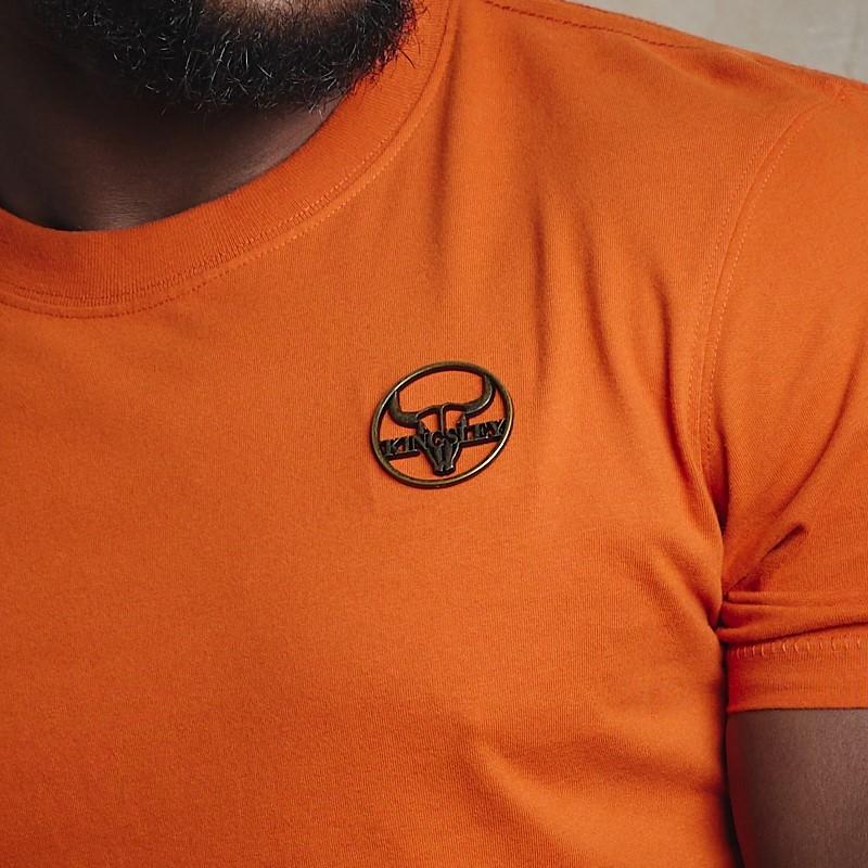 Round Skull Metal Trim Crew Tee - Camel