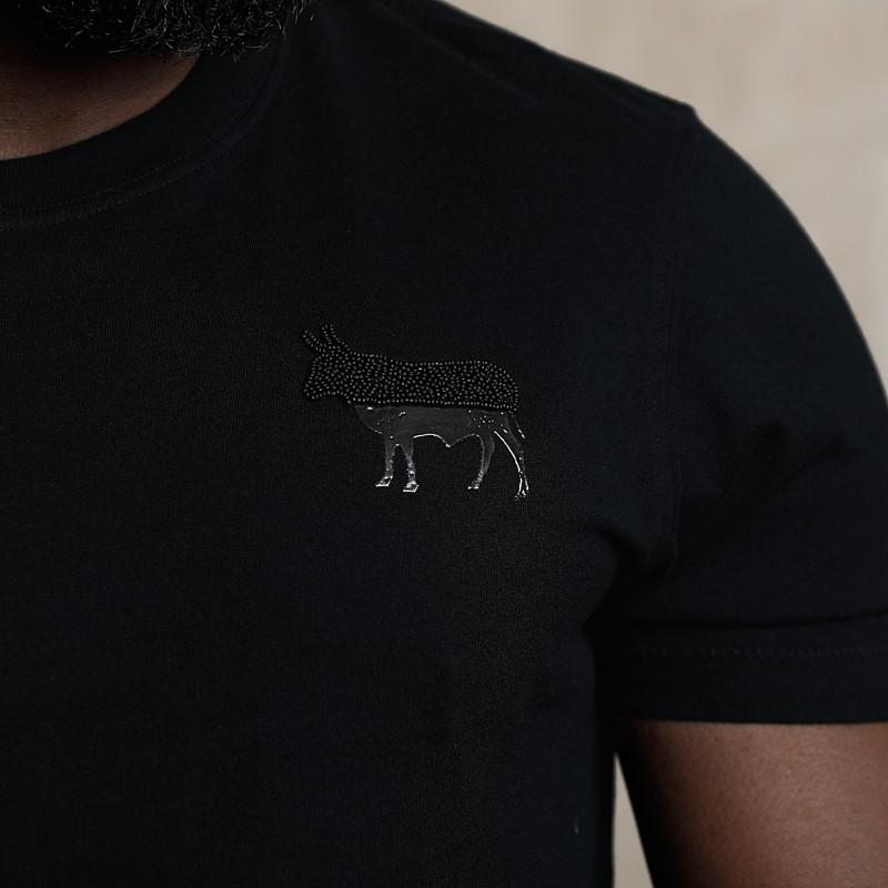 Half and Half Beaded Nguni Crew Tee - Mamba