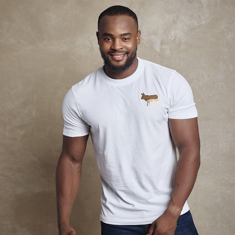 Half and Half Beaded Nguni Crew Tee - Pelican