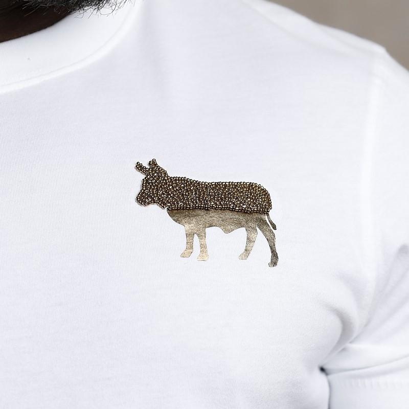 Half and Half Beaded Nguni Crew Tee - Pelican