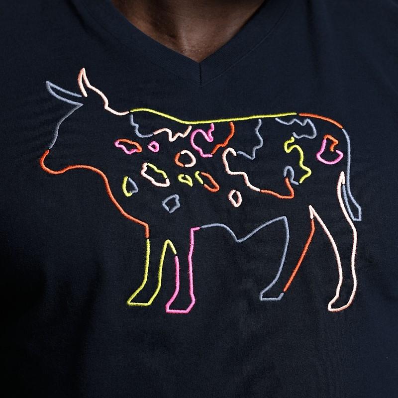 Fine Satin Stitch Nguni V-Neck Tee - Midnight
