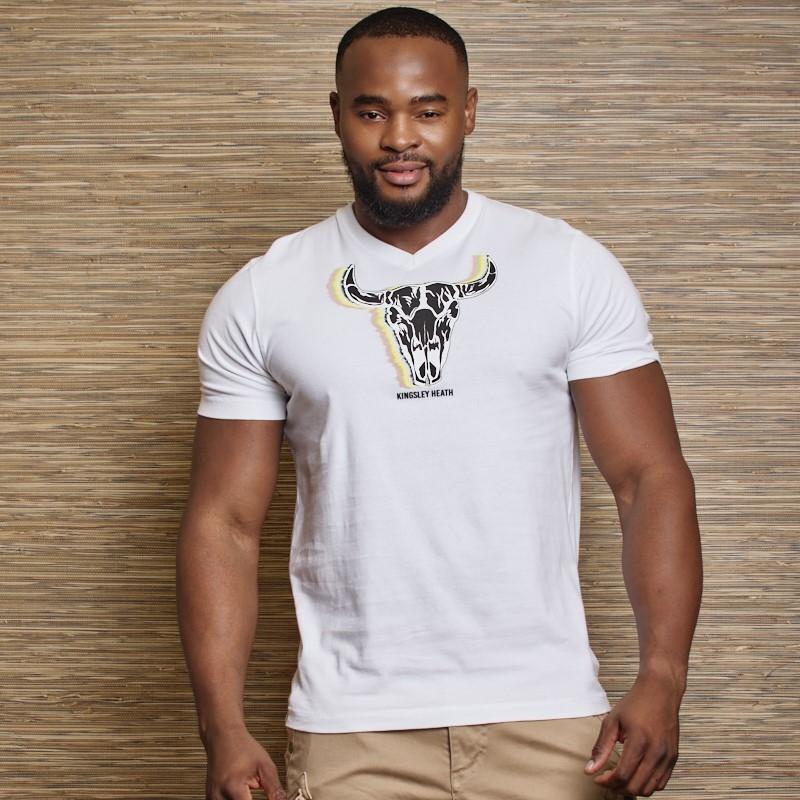 Colour Shutter Skull V-Neck Tee  - Pelican