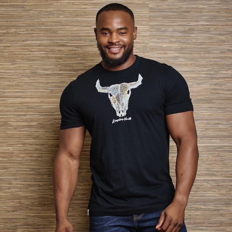 Cross Hatch Embroidery Skull Crew Tee - Mamba