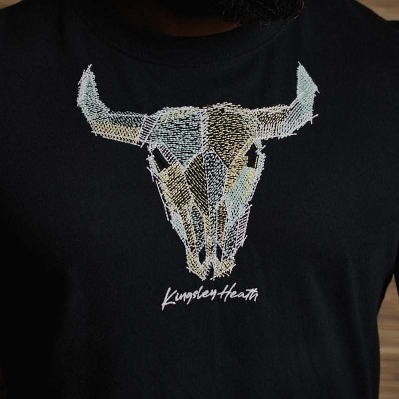 Cross Hatch Embroidery Skull Crew Tee - Mamba