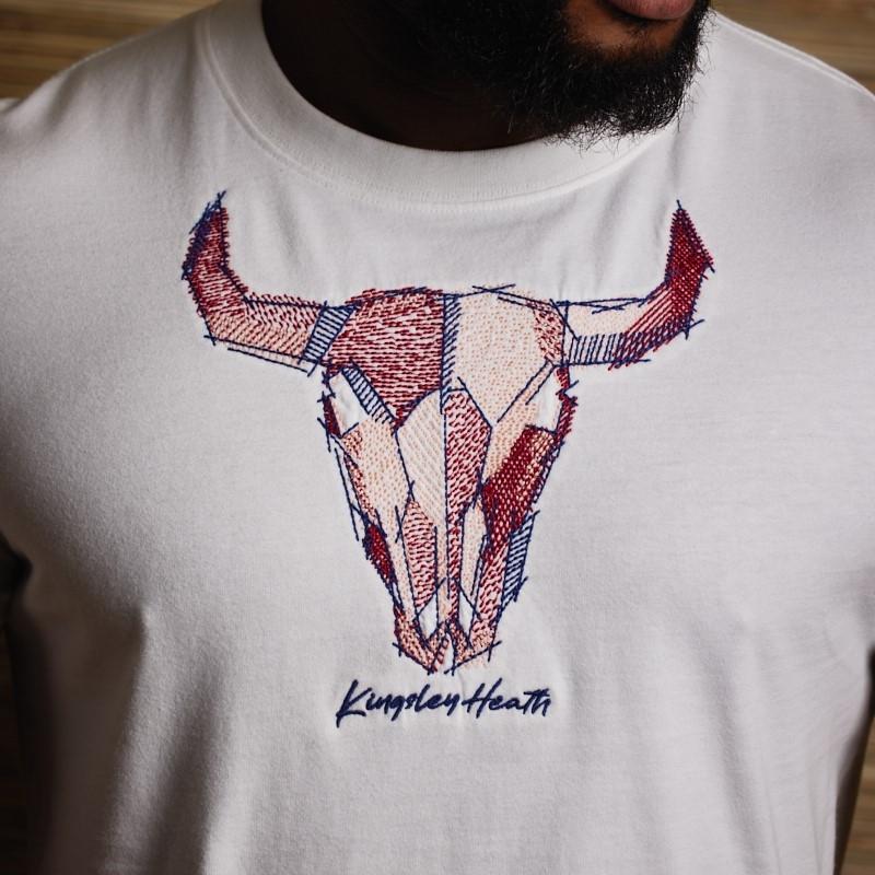 Cross Hatch Embroidery Skull Crew Tee - Pelican