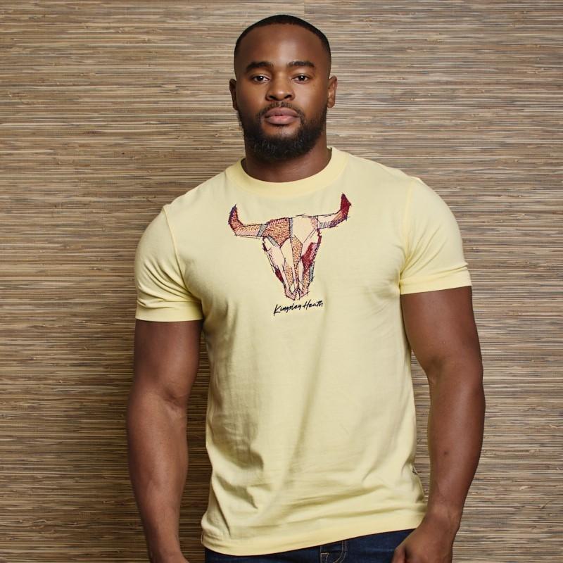 Cross Hatch Embroidery Skull Crew Tee - Acacia