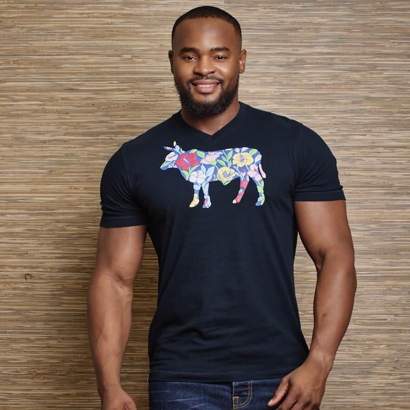 Flower Puff Nguni V-Neck Tee  - Midnight