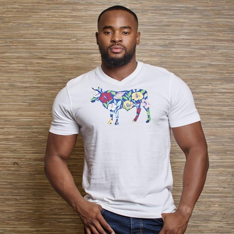 Flower Puff Nguni V-Neck Tee  - Pelican