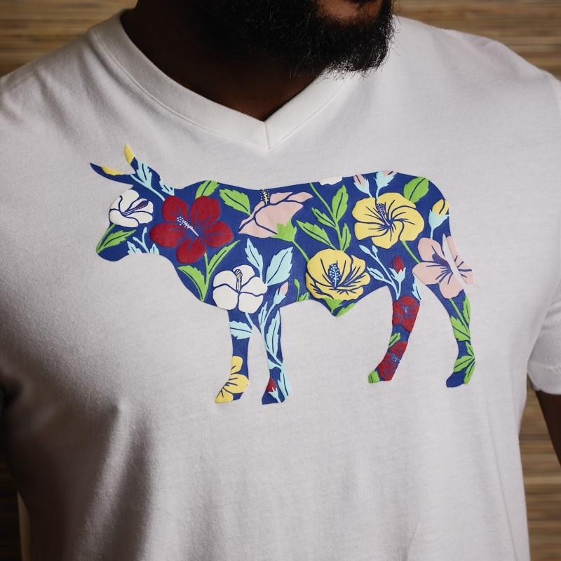 Flower Puff Nguni V-Neck Tee  - Pelican