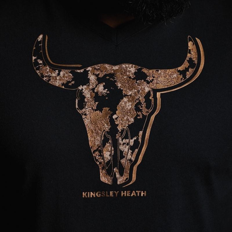 Gold Nguni Hide Skull V-Neck Tee  - Mamba