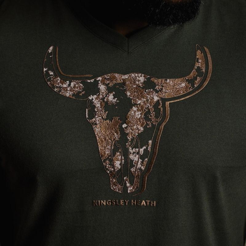Gold Nguni Hide Skull V-Neck Tee  - Mamba