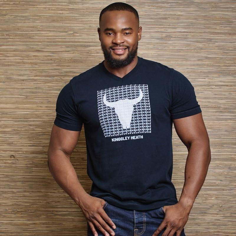 Layered Nguni Skull V-Neck Tee  - Midnight