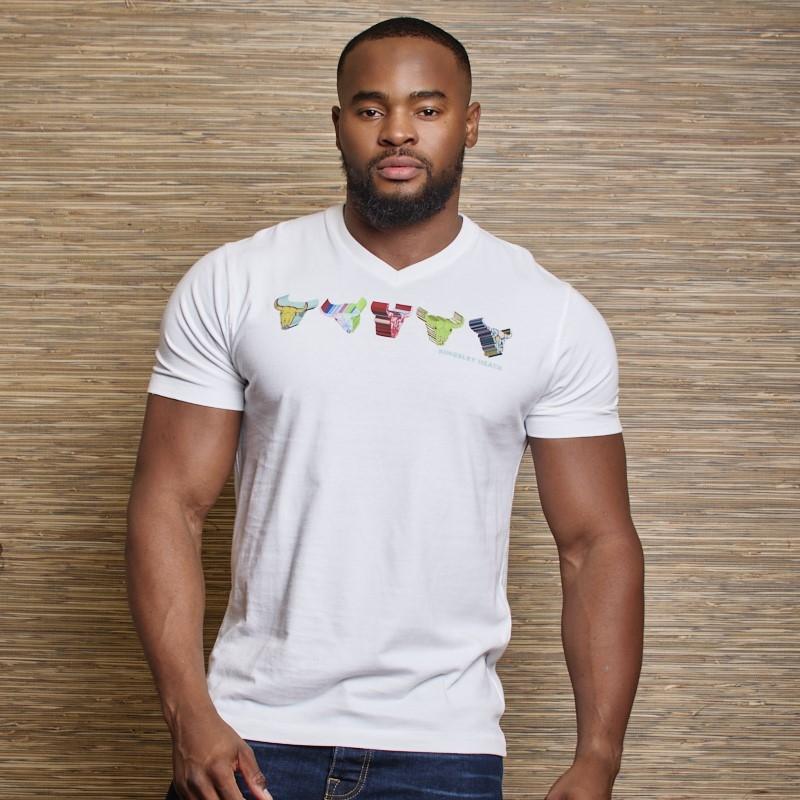 Line Up Skull V-Neck Tee  - Pelican