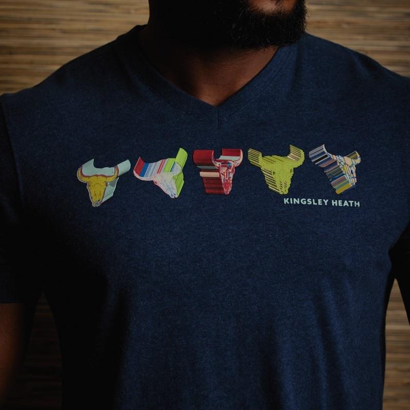 Line Up Skull V-Neck Tee  - Monarch