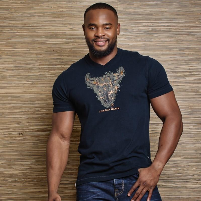 Negative Patena Skull V-Neck Tee  - Midnight