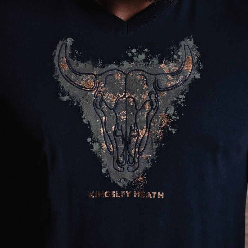Negative Patena Skull V-Neck Tee  - Midnight