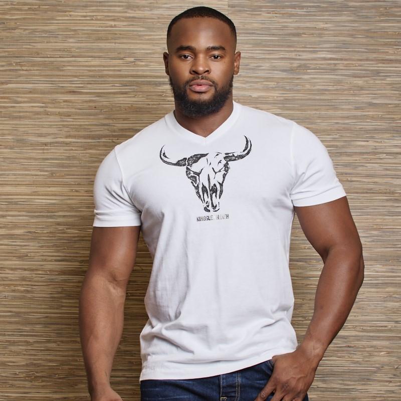 Forged Foil Skull V-Neck Tee - Pelican