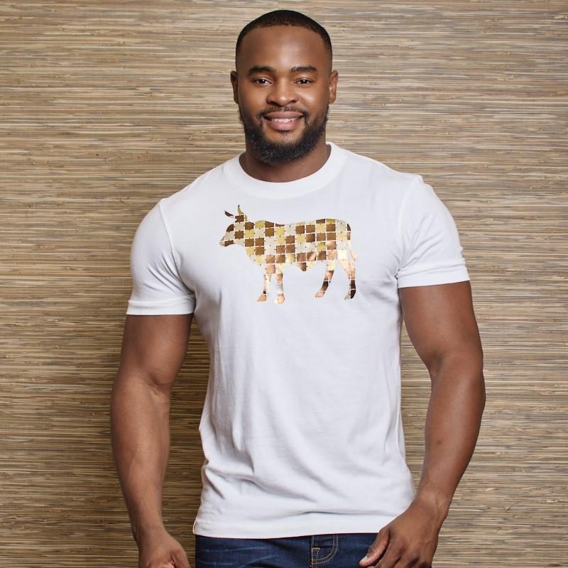 Nguni Metallic Checkered Crew Tee - Pelican