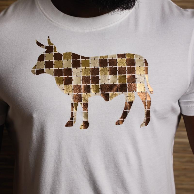 Nguni Metallic Checkered Crew Tee - Pelican