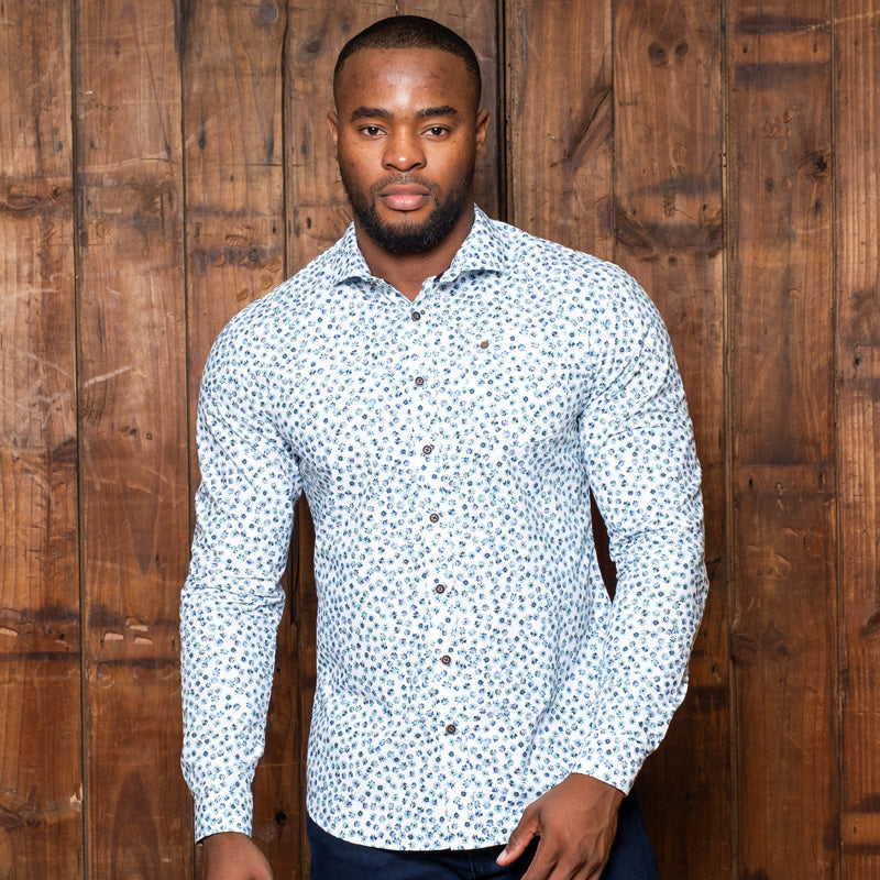 Inky Floral Slim Fit Shirt Pelican