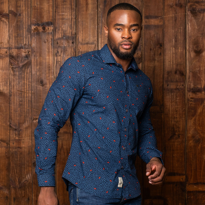 Dotted Nguni Slim Fit  Shirt Midnight