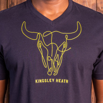 Chainstitch Skull V-Neck Tee Midnight