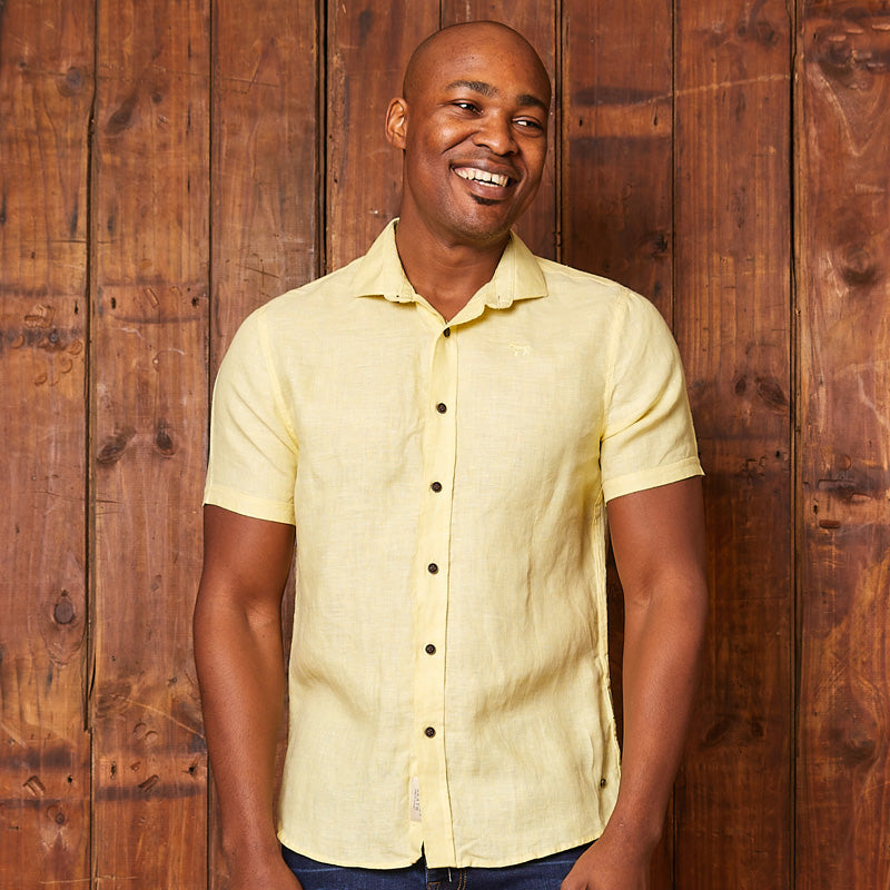 West Coast Linen Short Sleeve Slim Fit Shirt Canary