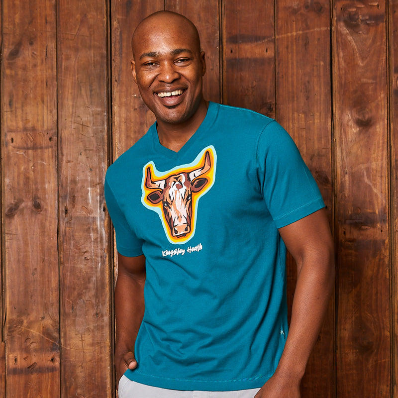 Funky Concentric Skull V-Neck Tee Teal