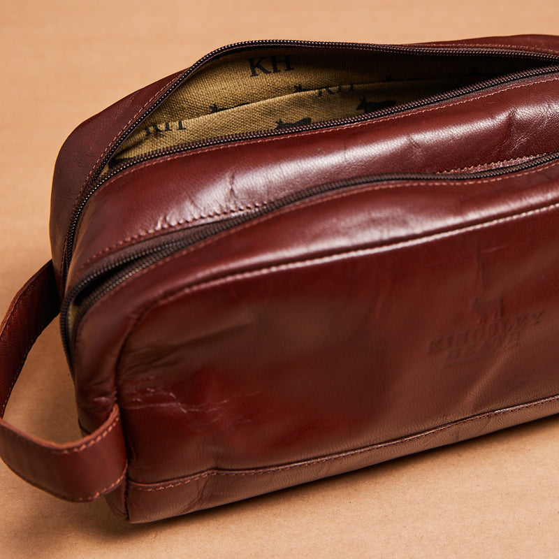 Kingsley Heath Double Zip Toiletry Bag Tan