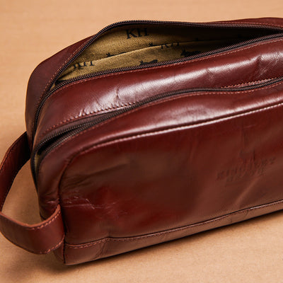 Kingsley Heath Double Zip Toiletry Bag Tan